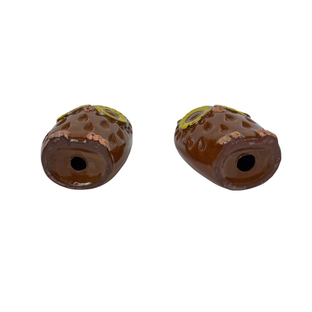 Vintage Owl Salt And Pepper Shakers Set Large Brown Yellow Eyes Ceramic - Picture 3 of 10